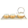 Handwoven bamboo porcelain tea set