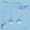 Sobling 925 Sterling Silver round hoop Earrings with Aqua enamel sea turtle cap freshwater pearl dropped and bezel settings sapphire corundum by Platinum color For Women