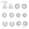 Sobling Natural White freshwater 4-6mm round Pearl 6 pairs of halo stud Earring sets with clear 3A micro paved CZ made from 925 Sterling Silver for Women white rhodium plating