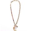 Fashion Design T/O Bar Gold Plated Moon Shell And Heart Pendant Necklace With Cubic Color Stone