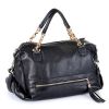 Punk style simple chain shoulder&diagonal leather bag(Black)