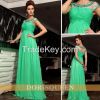 short sleeves beaded white tulle+green ruffle elegent evening dresses 30682