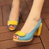 Wholesale 2012 Japan style sweet bowknot joker thick heel sandals blue