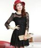 women dress, Black Sexy, Elegant lace, Medium style dress, Seven points p