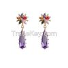 Colorful fashion zirconia stud earrings platinum plating