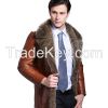 2015 Fashion Luxury Raccoon Dog Fur Hair Suit Collar Brown Black Merino Sheepskin Fur Wool Double Faced Men's Jackets Clothing