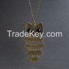 Fashion style antique brass owl shape pendant necklaces