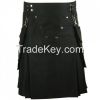 Men Black Ultra Modern Custom Made Stylish Utility Kilt with Detachable Pockets Size 28" to 60"