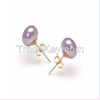 7-8mm Lavender Flat Pearls Earring with 14K Yellow Gold Stud