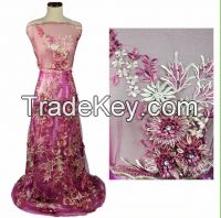 Handwork flower lace fabric. wedding dress lace fabric. evening dress