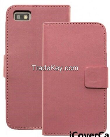 PU Leather Wallet Cover Case for BlackBerry Z10 with Stand & Card Holder