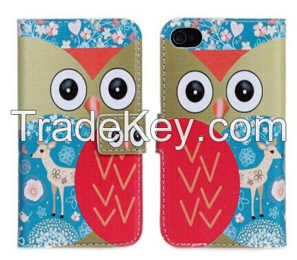 Cartoon Owl Wallet Leather Cover Case for iPhone 4 4S