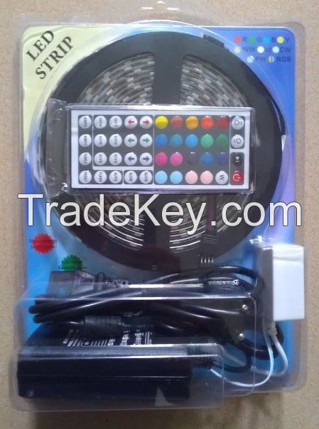 new Full Kit 5m 5050 RGB LED Strip Light+Power adapter+44 Key Remote