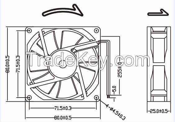 Silent computer fans 80mm 80x80x25mm 24v ball bearing fan