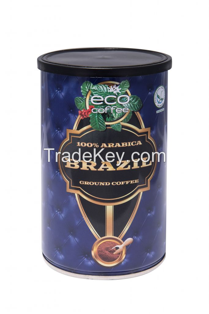 Ground coffee in tins