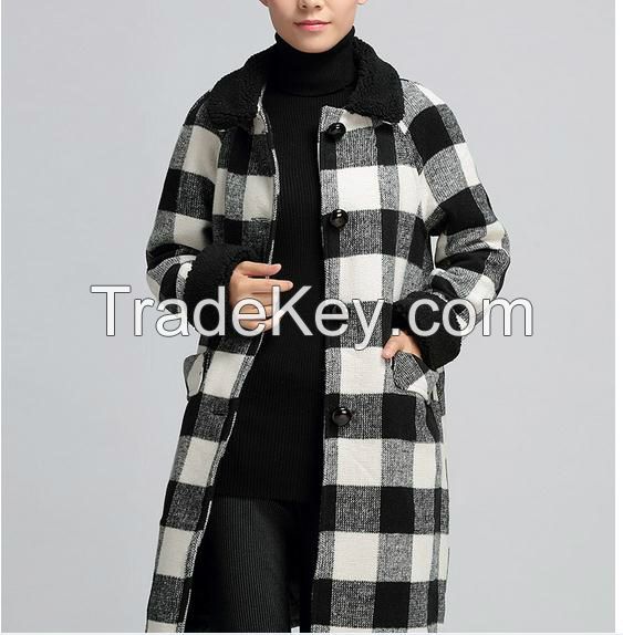 Vintage plaid jacket and long sections woolen coat