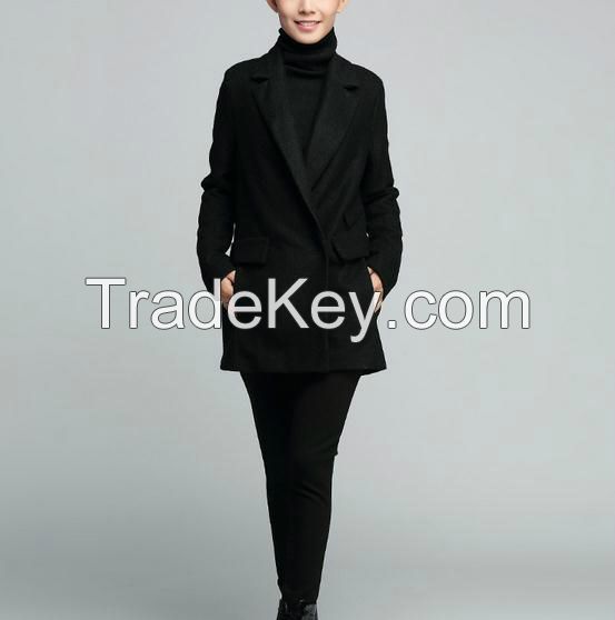 Autumn upscale womens fashion loose solid color suit collar wool coat