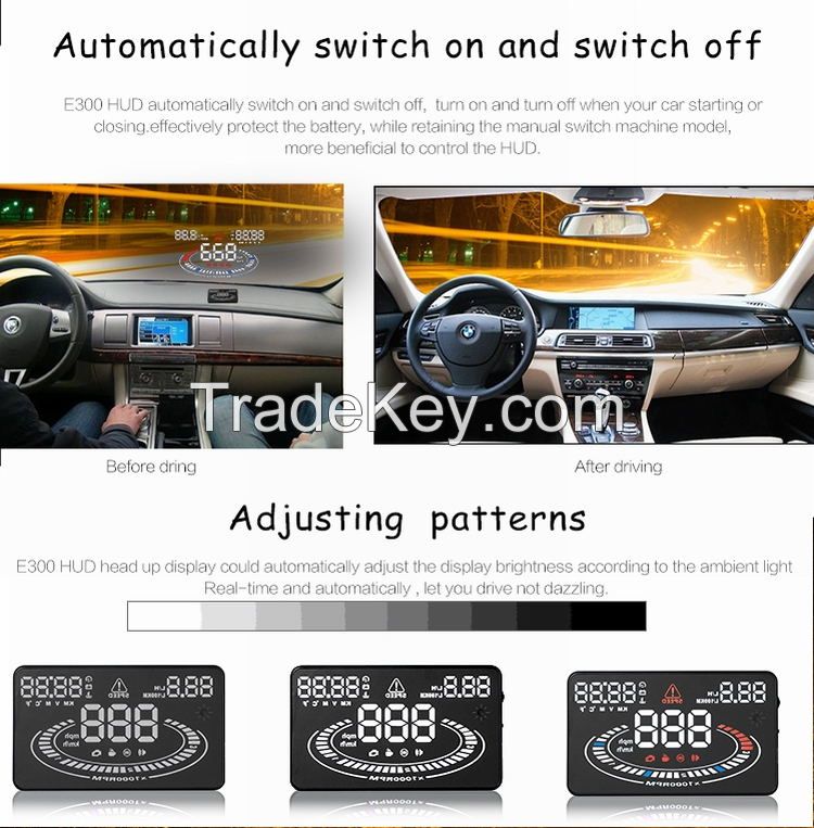 Latest 5.5 Inch E300 HUD Multi-color LED Car Head Up Display Car Universal Car HUD Display OBD II Universal