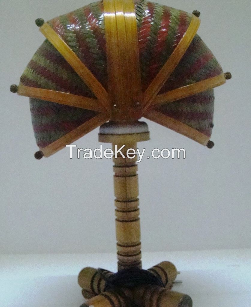 Hand crafted Bamboo Cut round Colored Lamp