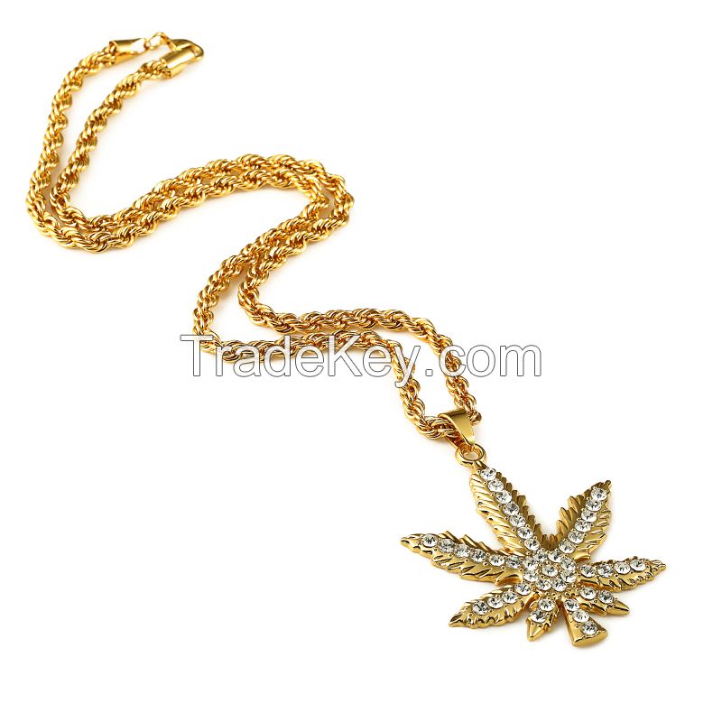 Hip hop bling bling the big size hemp leaf pendant necklace