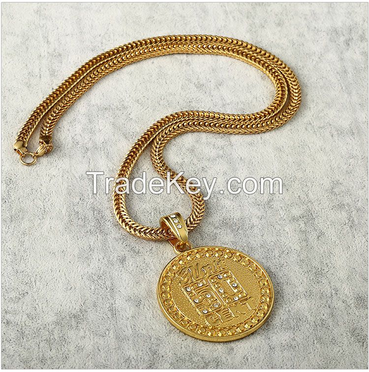 18K vacuum plating round shape diamante 50 fashion necklace hip hop jewelry pendant necklace