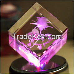 Crystal block and cube with 3d laser for decoration and gift