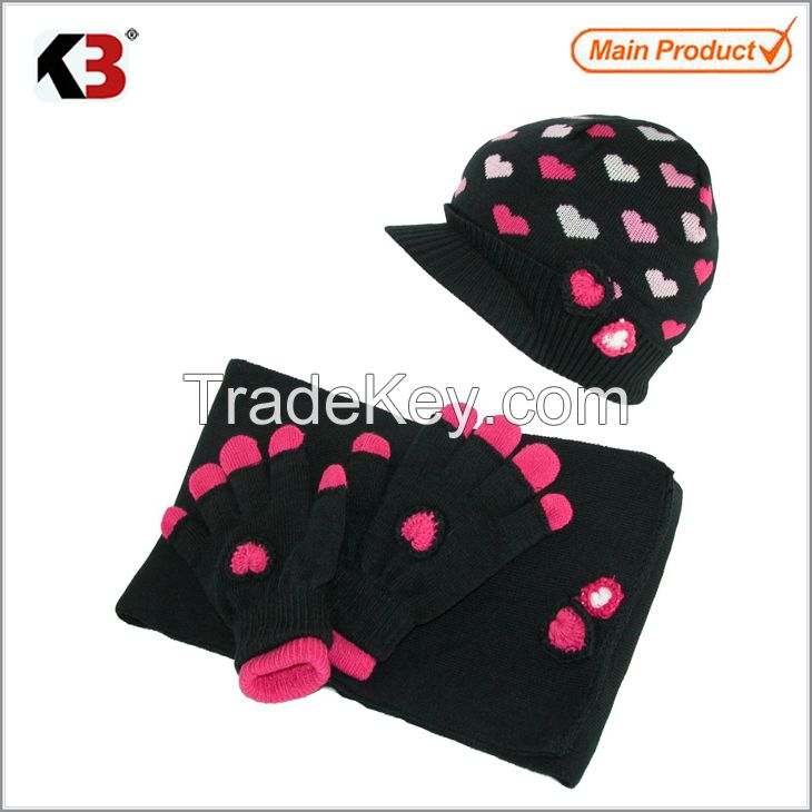 Hot sale fashion scarf hat glove set