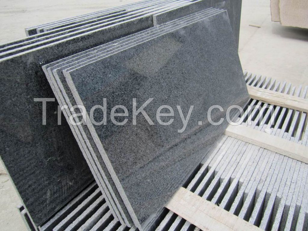 G654 Granite Polished/Flamed Tiles & Slabs, China Dark Grey Granite