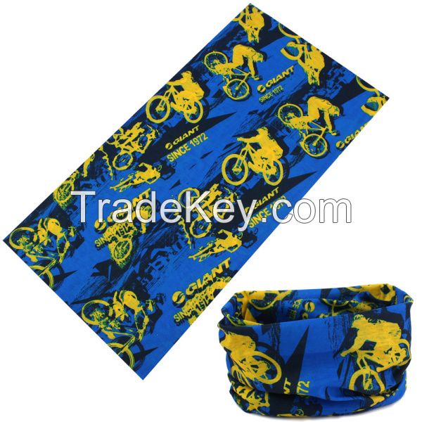 Cycling on blue headband multi scarf, tube headwear, bandana scarf