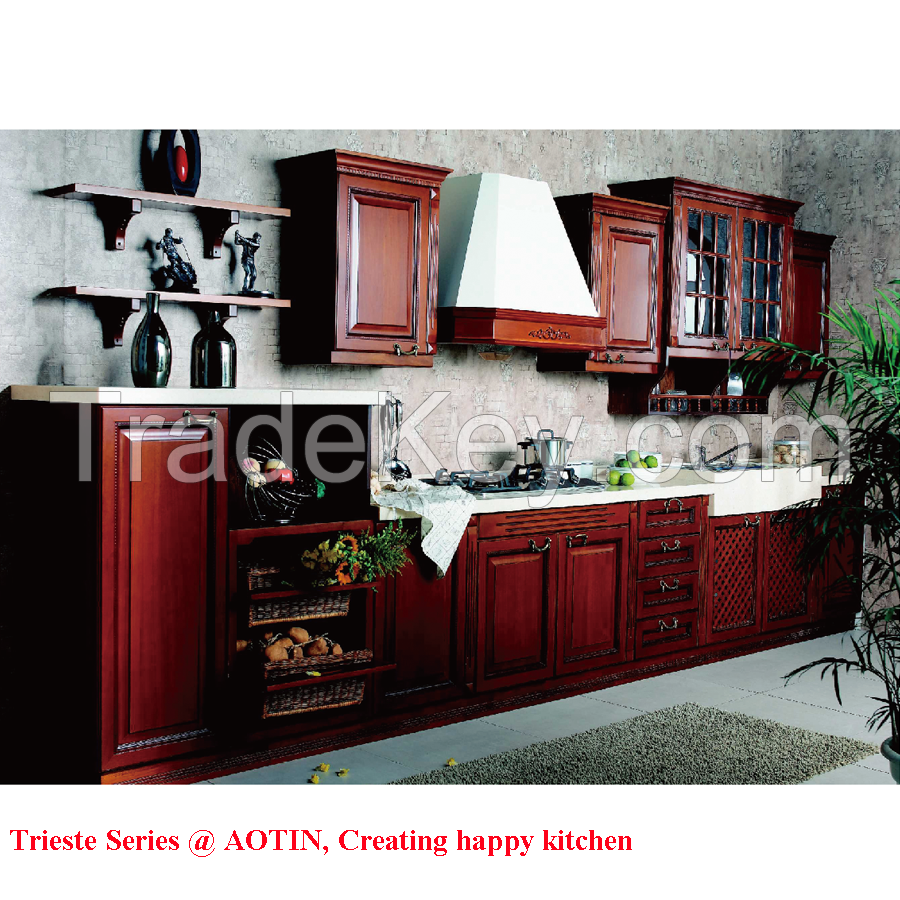 Luxury Cherry Wood Modular Single-Wall Kitchen Cabinets (AT-SW01)