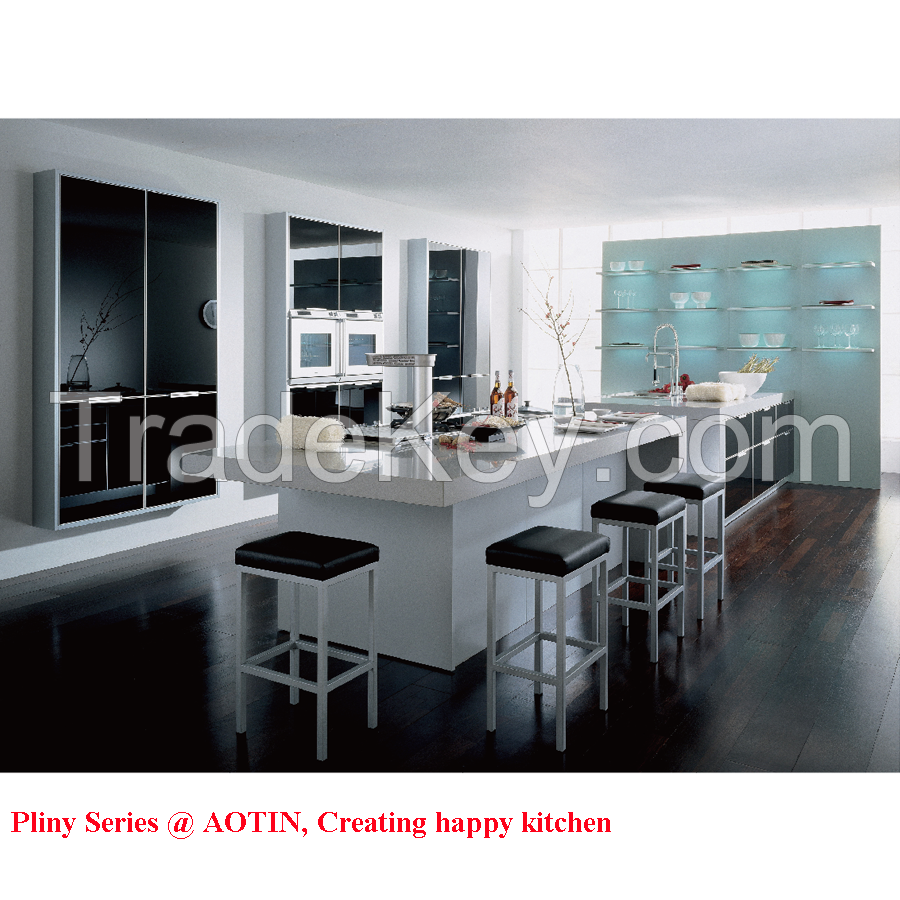 High Gloss Glass Kitchen Cabinet With Bar Island