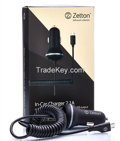 mini zetton In-Car charger 2.1A + 1USB + Cable Micro USB for smartphones