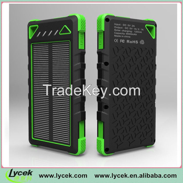 Superior quality 8000mah waterproof solar power bank, solar cellphone charger For iPhone