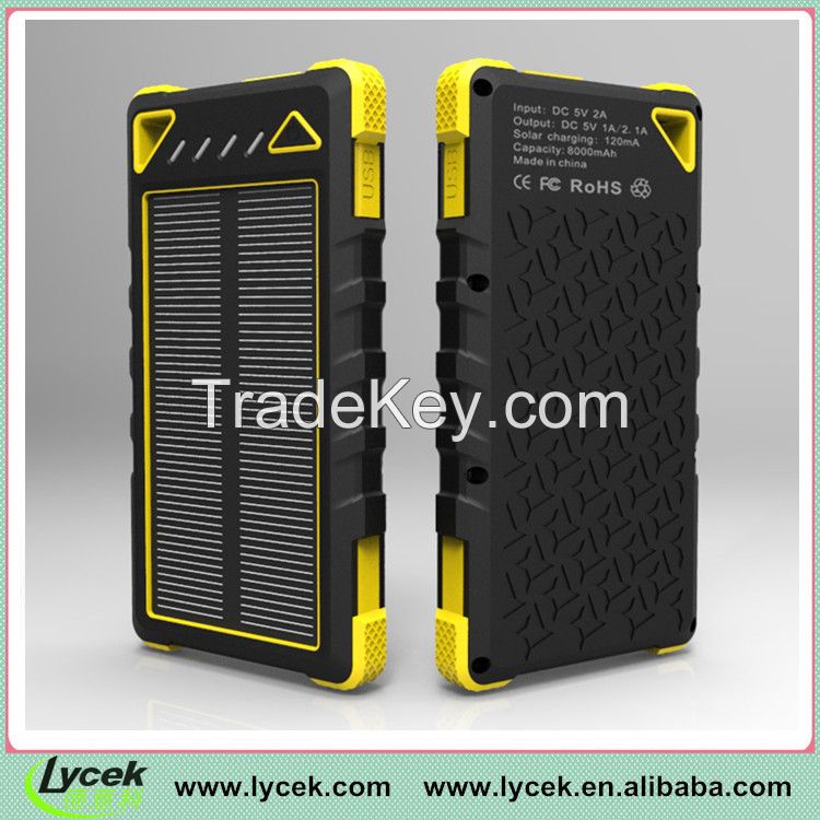 Superior quality 8000mah waterproof solar power bank, solar cellphone charger For iPhone