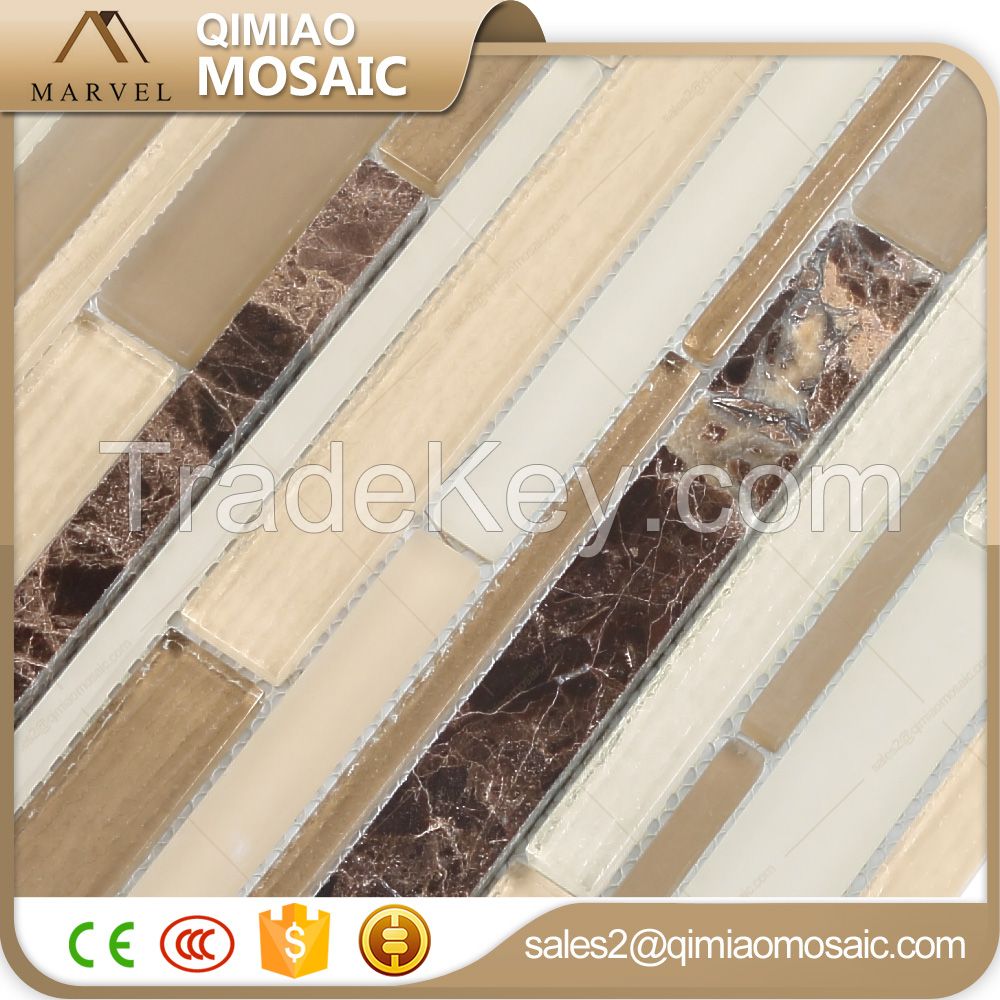 Long Strip Tile Dark Emperaror Marble Glass Mosaic 