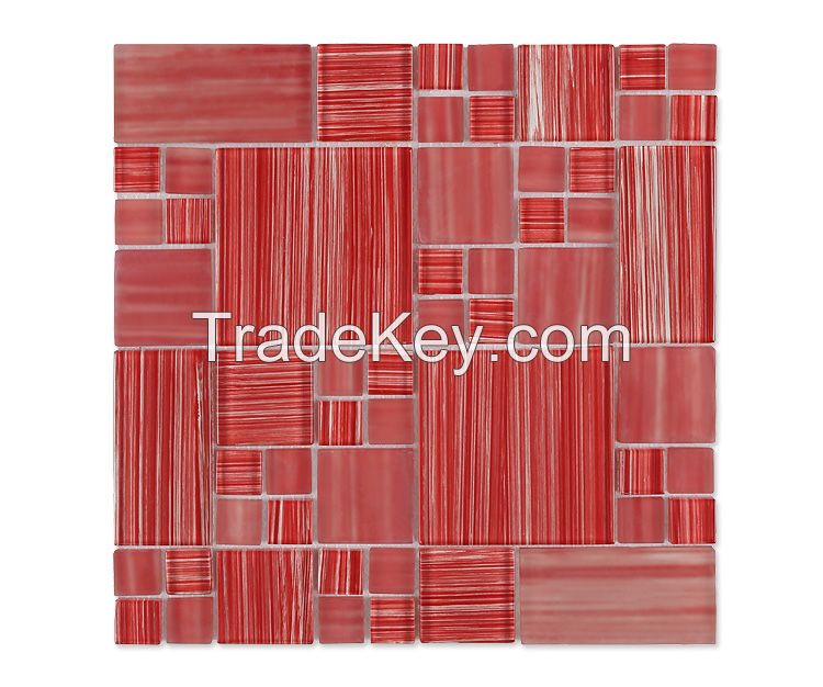 Hand Painted Red Moroccan Crystal Glass Mosaic Tile 