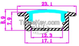 Anodizing 6063 recessed aluminum led profile with flange