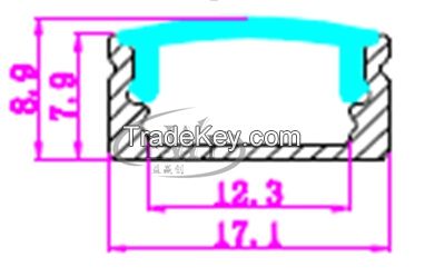 Super slim 8mm 6063 recessed LED aluminum channel profile