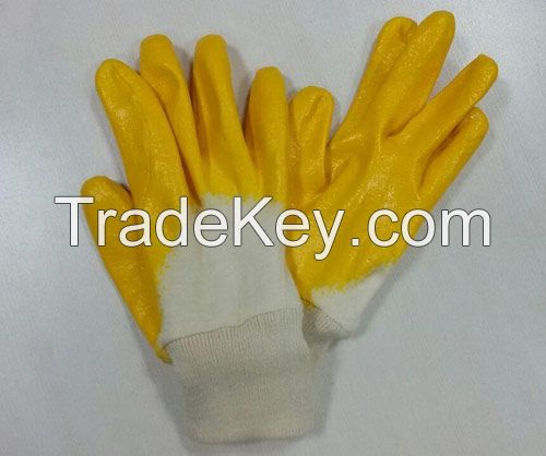 Yellow nitrile fully dipped working glove