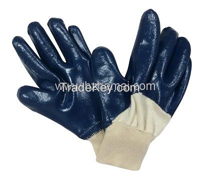 Blue nitrile gloves half dipped safety work glove