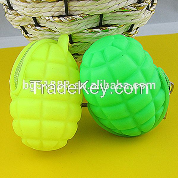 silicone bomb shape coin purse, silicone zipper coin bag, silicone walle