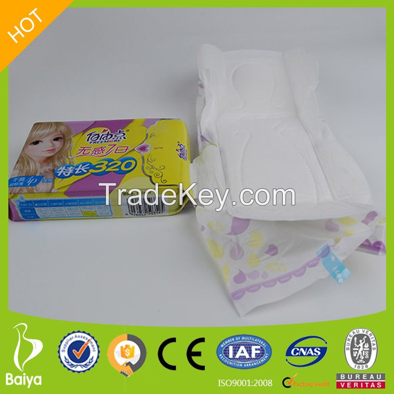 OEM Free Samples 400mm Extra long Cotton Sanitary Napkin Pads for Ladies