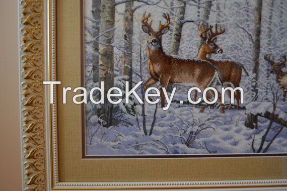 Handmade cross stitch , Deer in Meadow