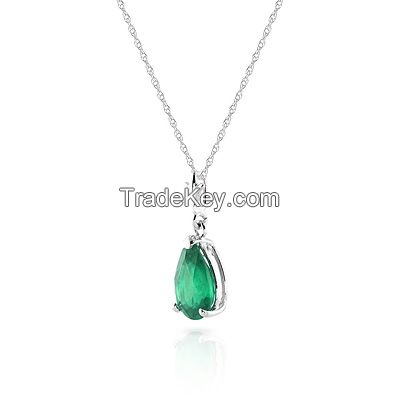 9ct White Gold Belle Necklace with 1.0ct Emerald Pendant