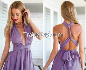 2015 New Fashion Women'S Purple Solid Backless Novelty Casual Mini Sexy Dress