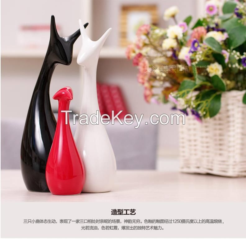 cute and lovely red glazed polishing familly deer three set for wedding or home deco