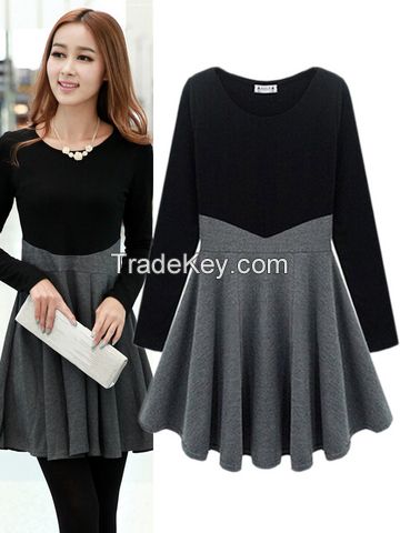 Individual Color Splicing Slim Long Sleeve Fashion Dress 