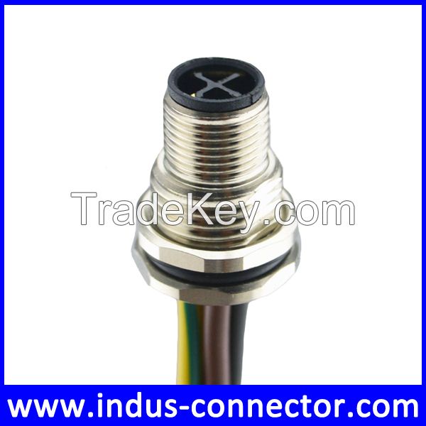 IP67 3pin 4pin 5pin 8pin 12pin panel mount male female waterproof m12 connector