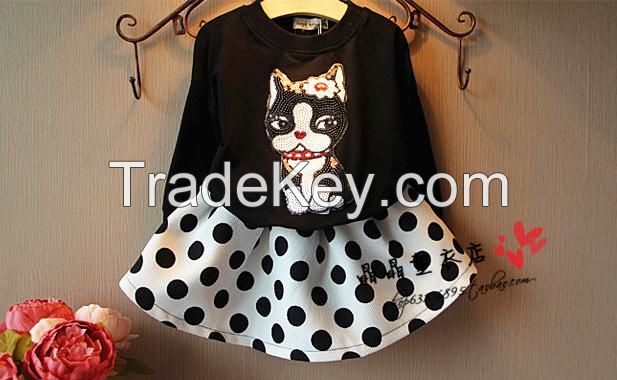 kids clothing wholesale cartoon baby girl shirts+skirts 2pcs set