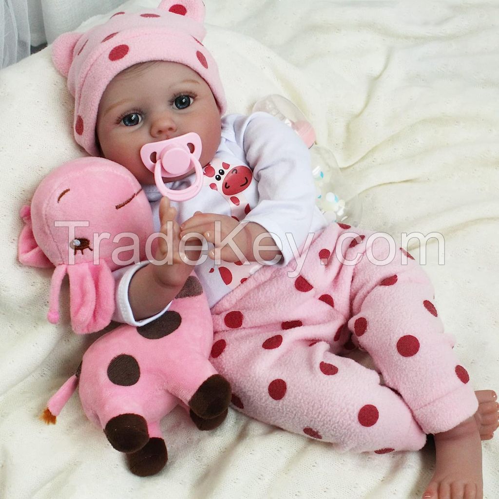 22 Inch Lifelike Reborn Baby Dolls Sweet Smile Real Life Realistic-Newborn Full Body Vinyl Sleeping Baby Girl with Toy